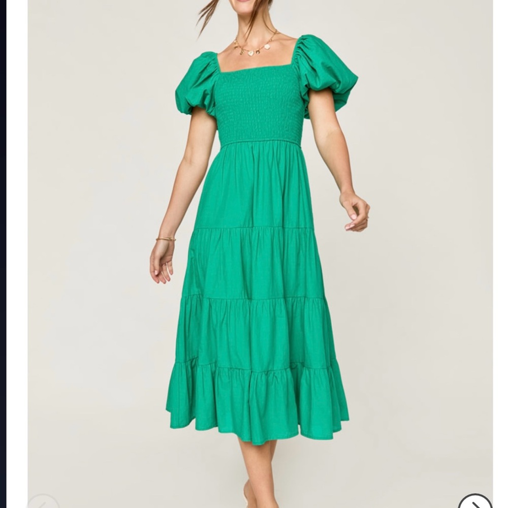 Chic Green Puff Sleeve Maxi Dress